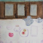 Elegance Painting shows tea service on linen cloth in dining room.