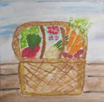 Economy: Market Basket. Painting shows basket of fresh produce.