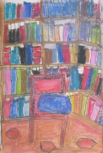 Original watercolor painting of Shakespeare and Company, a Paris Bookstore.
