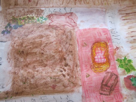 painting depicts backyard garden.